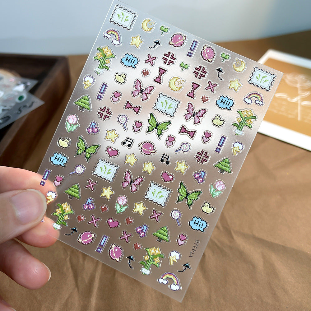 Wholesale Love cat and dog cartoon rainbow stars cute bow nail stickers